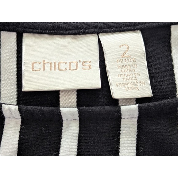 Chicos Dress Womens Petite 2 (US 12) Black White Stripe Shift Casual Minimalist - Picture 8 of 12